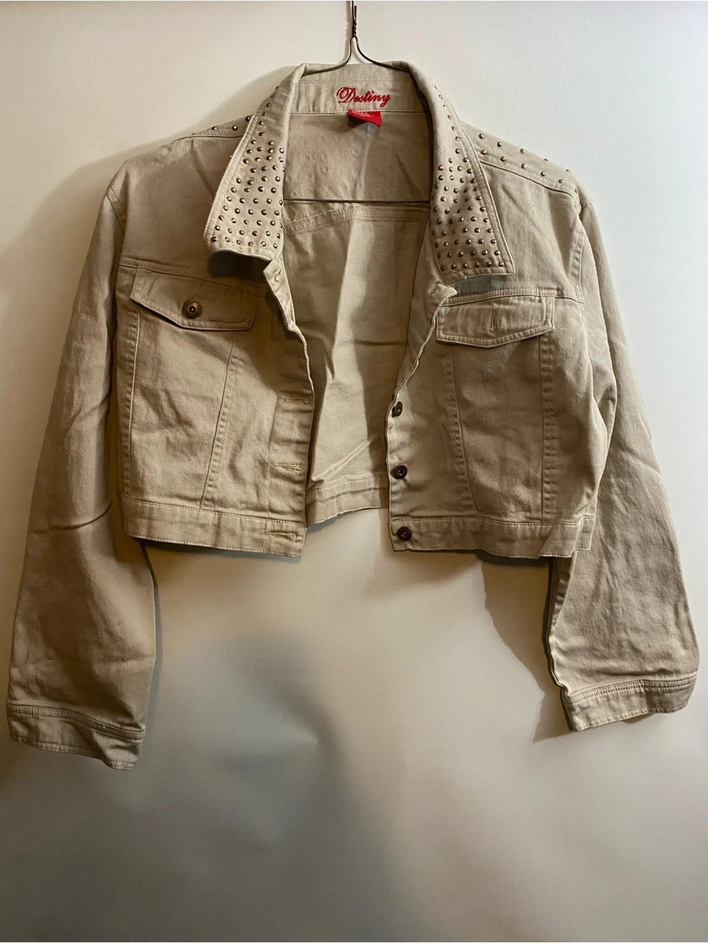 Beige Cropped Stud-Trim Jacket